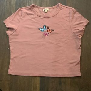 Pink butterfly crop top
